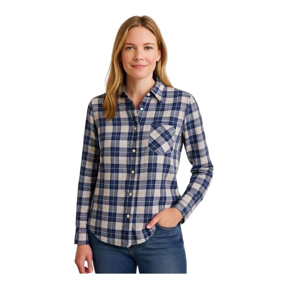 UNTUCKIT Womens Sorbo Button Up Cotton Blouse~Sz 6~Blue Plaid Long Sleeve  L6 11
